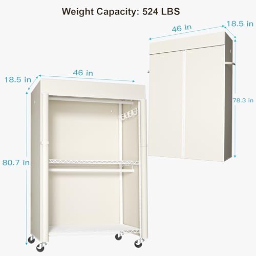 FUTASSI White Clothing Rack with Beige Cover, P1C Plus Rolling Closet - Image 3