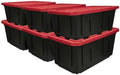 27 Gallon Heavy Duty Plastic Storage Bins with Lids, Black & Red (6) by Unknown