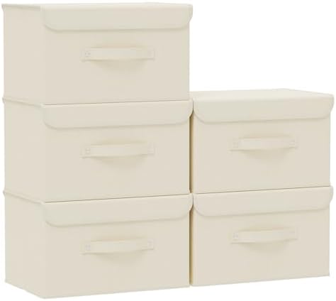 Cloth Storage Baskets with Handles,Beige 13x9.1x7.9in,5 Pack by Unknown