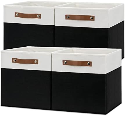 Temary Foldable Storage Cubes Set of 4 - Organizers with Handles, Decorative Storage Boxes for Home, Office (White&Black) by TEMARY