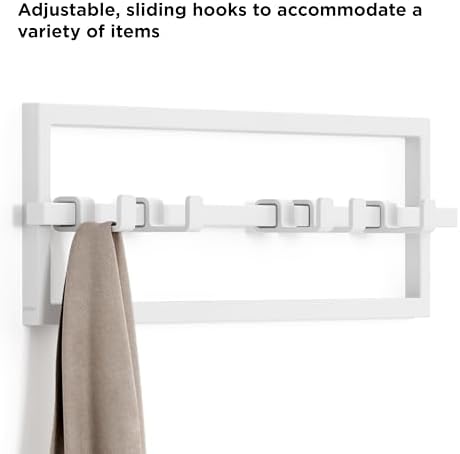 Umbra Cubiko Wall Mounted Modern, Sleek, Space-Saving Hanger with Retractable Hooks to Hang Coats, Scarves, Purses and More, 5, White - Image 5