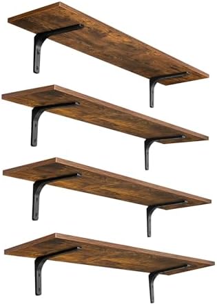 DINZI LVJ Long Wall Shelves, 31.5Inch Wooden Wall Mounted Shelves, Set of 4 by DINZILVJ