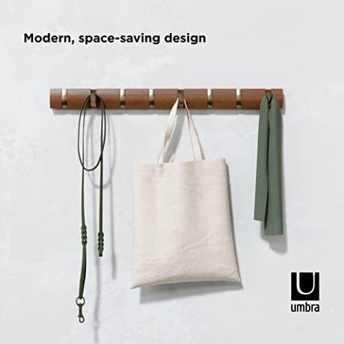 Umbra Flip Coat Rack, Wall Mount 8-Hook Space Saving Light Walnut/Warm Gold - Image 6