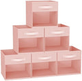 DIMJ Cube Bins, 12.2-Inch Storage Bins Cubes with Window, 6 Packs Collapsible Storage Bins with Handles, Closet Storage Baskets for Organizing Living Room, Office, 6 Pack,Pink by DiMJ