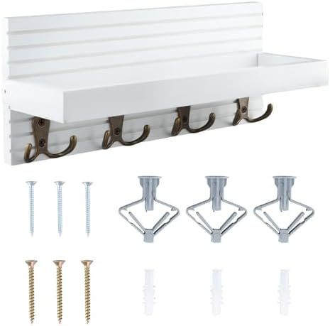 Key Holder for Wall, Wooden Key Hooks Wall Mounted with 8 Hooks, Rack with Storage Shelf for Mail, Phone, Small Decor, Ideal for Entryway, Office, Hallway, White - Image 2