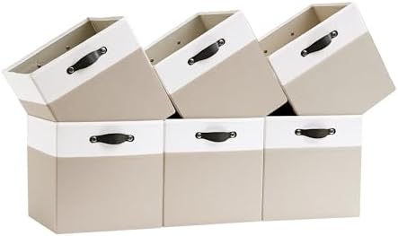 Cube Storage Bins | 11.8"x11.8"x9.8", Beige & White, 6 Pack by FABINADO