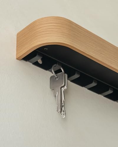 Kazai. Key Holder 'Toke' | Minimalist Key Hook Design from Berlin | Modern Key Holder Wall Mount with Wooden Shelf | Key Rack for Wall as Entryway Organizer | Oak - Image 5