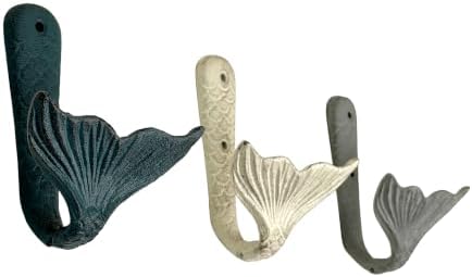 Zeckos Set of 3 Mermaid Tail Wall Hooks, Cast Iron, 5 Inch High - Image 2