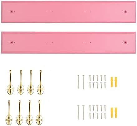 Wall Mount Bamboo Coat Rack, 17 Inch, 4 Double Hooks,2 Pack, Pink and Gold - Image 3