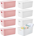 Hoolerry 8 Pieces Storage Bins, 13.8 x 9.8 x 5.9 Inch, White and Pink by Hoolerry
