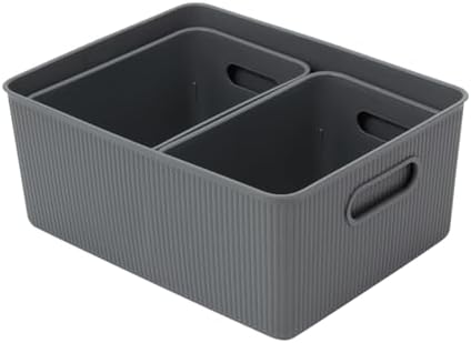Superio Ribbed Collection - Decorative Plastic Basket Open Home Storage Bins Organizer, Grey (Set of 3) 1 Large, 2 Medium - Container Boxes for Organizing Closet Storage Bins for Shelves Drawer Shelf - Image 6