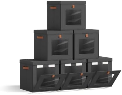 Homsorout Cube Storage Bins with Lids - Front Opening, Clear Window, 6 Pack by Homsorout