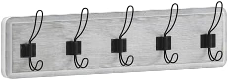 Merrick Lane Enid Hanging Storage Rack - Whitewashed Pine Wood - 24 Inch Wide - 5 Hanging Hooks - Wall Mounting Hardware Included - Image 2