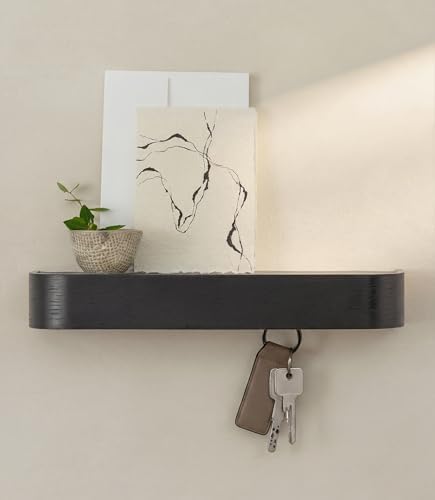 Kazai. Key Holder 'Toke' | Minimalist Key Hook Design from Berlin | Modern Key Holder Wall Mount with Wooden Shelf | Key Rack for Wall as Entryway Organizer | Oak, Black by KAZAI