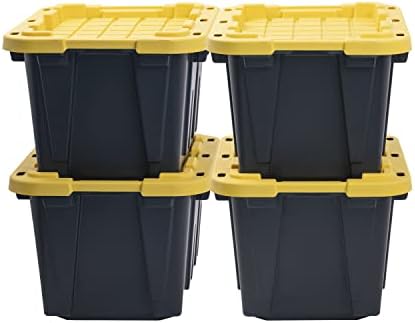 CX Heavy Duty 12-Gallon Stackable Plastic Storage Bins with Lids, 4 Pack by BLACKYELLOW