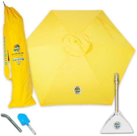 BEACHBUB ALL-IN-ONE BEACH UMBRELLA SYSTEM. Includes ULTRA Base (compliant with the ASTM F3681-24 Beach Umbrella Safety Standard). (Sun-kissed Yellow) by beachBUB