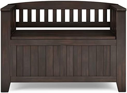 SIMPLIHOME Acadian 36" Wide Solid Wood Storage Bench in Brunette Brown - Image 5