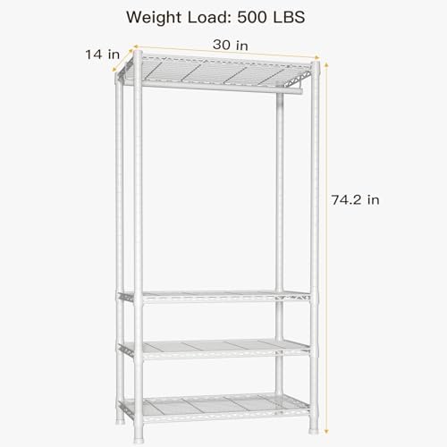 Ulif H2 Heavy-Duty Portable Closets, 4-Tier Freestanding Garment Rack Suit for Small Space and Corner, Closet Organizer System Portable Closet Wardrobe, Max Load 500 LBS, White - Image 3