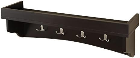 Shaker Cottage Coat Hooks with Tray Shelf, Chocolate - Wall Mounted Storage Rack, 8 Hooks, French Cleat Easy Installation, Ideal for Entryway, Mudroom, Laundry Room, Painted Wood Finish by AlaterreFurniture
