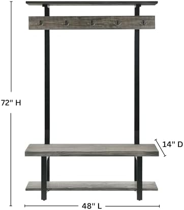 Pomona Solid Wood Entryway Hall Tree with Shoe Bench, Slate Grey, 48 Inch - Image 3