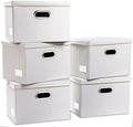 PRANDOM Foldable Storage Bins with Lids [5-Pack] Leather Fabric Collapsible Storage Boxes Organizer Containers Baskets Cube with Cover for Bedroom Closet Office Nursery White (14.9x10.8x10) by Prandom