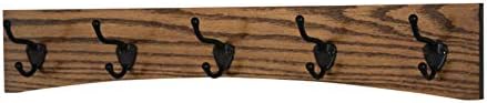 Oak Curved Back Wall Mounted Coat Rack - Bronze Hooks - Made in The USA (Walnut, 25.5" x 4.5" - 5 Hooks) by PEG+AND+RAIL