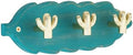 Vintage Wall Mounted Coat Rack with 3 Polished Brass Cactus Hooks – Solid Teal Wood Base, Decorative Hook Rail for Bags & Towels, Southwestern Organizer for Entryway & Bedroom by TheWoodburyLane