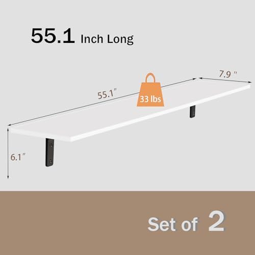 DINZI LVJ Long Wall Shelves, 55.1Inch Wooden Wall Mounted Shelves, Set of 2 - Image 3