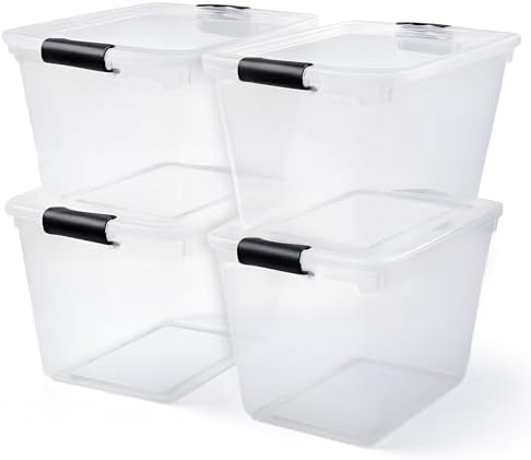 HOMZ Clear Plastic Storage Bins with Latching Lids, 31 Qt, Gray, 4 Pack - Image 2