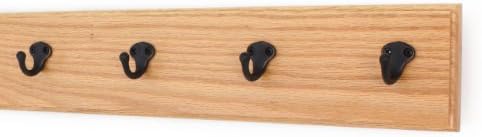 PegandRail Oak Wall Mounted Coat Rack with Aged Bronze Singular Style Hooks 4.5" Ultra Wide (Natural, 20" x 4.5" with 4 Hooks) by PEG+AND+RAIL