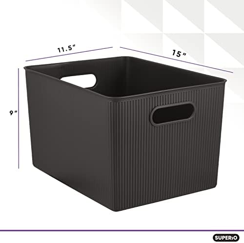Superio Ribbed Collection - Decorative Plastic Basket Open Home Storage Bins Organizer, X-Large Brown (6 Pack) Container Boxes for Organizing Closet Storage Bins for Shelves 22 Liter/23 Quart - Image 2