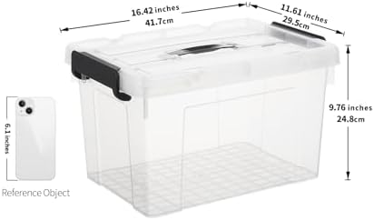 Cetomo Lidded Storage Bin with Handle, Storage Bins with Lid, Organizing Container with Secure Latching Buckles, Stackable and Nestable, Plastic, 25 Quart-6 Pack, Clear - Image 3