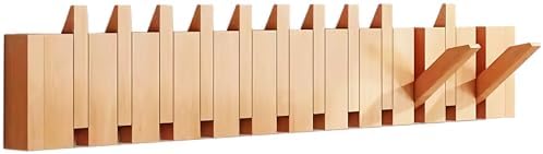 Paint Wood Wall Mounted Coat RackHooks Piano Key Hangers Natural Solid Wood Hanger Non-Woven Fabric Clothes Hangers for Closet, Kitchen, Bedroom, Bathroom, Entryway（Beech 12 Hooks） by MurphyBedKitMattresFrame