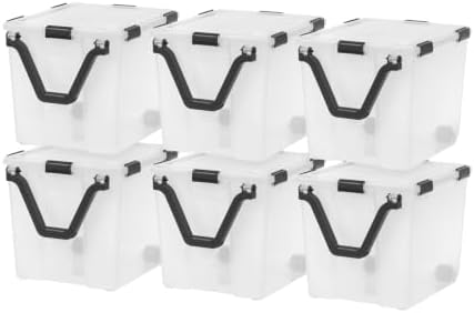 IRIS USA 6 Pack 106 Quart WeatherPro Wheeled Plastic Storage Bin Organization Container with Durable Lid, Seal & Secure Latching Buckles, Clear/Black by IRISUSA