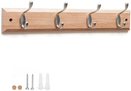 Coat Hooks Wall-Mounted | Bamboo Coat Rack with 4 Triple Zinc Alloy Hooks to Hang Hats, Jackets, Bags, Keys, Towels & More (4 Double Hook Deluxe, Pack of 1) by Flatro