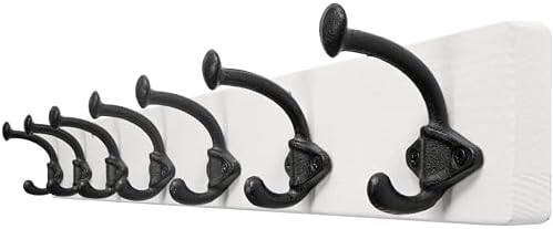 WEBI Rustic Coat Rack Wall Mount,30" Long 7 Cast Iron Coat Hooks Wall Mounted,Heavy Duty Farmhouse Wood Coat Hanger Wall Antique Vintage Hooks for Hanging Jacket,Clothes,Backpack,Black on White by WEBI