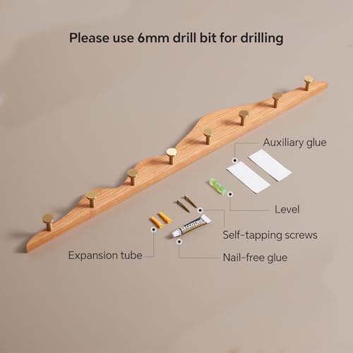 Wall Coat Rack, Cherry Wood, 8 Hooks - Image 3