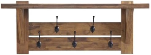 Alaterre Bethel Rustic Solid Wood Bench & Wall Mounted Coat Rack, Natural - Image 5