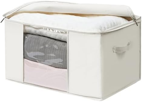 TYEERS Large Storage Bags with Zipper and Clear Window, Cotton Blended Fabric Storage Containers for Seasonal Clothes and Bedding, 23.6x15.7x13.8 Inches, 8-Pack, Beige - Image 6