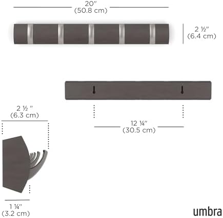 Umbra Flip Coat Rack, Wall Mounted 5-Hook Space Saving, Driftwood/Nickel - Image 3