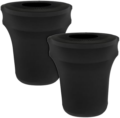 BSTKEY 55 Gallon Stretch Spandex Trash Can Cover, 2 Pack Outdoor Fitted Waste Container Cover Round Garbage Can Covers for Wedding Party Commercial Fundraiser Decor, Without Trash Can (Black) by BSTKEY