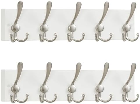 SKOLOO Creations White Solid Wood Wall Mounted Coat Rack, 5 Hooks, 16-7/8" Long - Kitchen, Mudroom, Entryway, Bathroom - Includes Mounting Hardware, Wall Coat Hanger, Towel Rack, Pack of 2 by SKOLOO