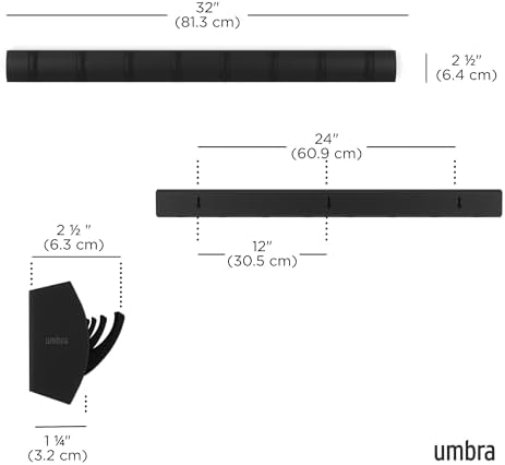 Umbra Flip Coat Rack, Wall Mount 8-Hook, Space Saving, Black - Image 3