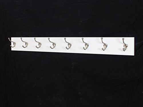 White Wall Mounted Coat Rack with Satin Nickel Hooks 4.5" Ultra Wide (52" x 4.5" with 10 Hooks) by PEG+AND+RAIL