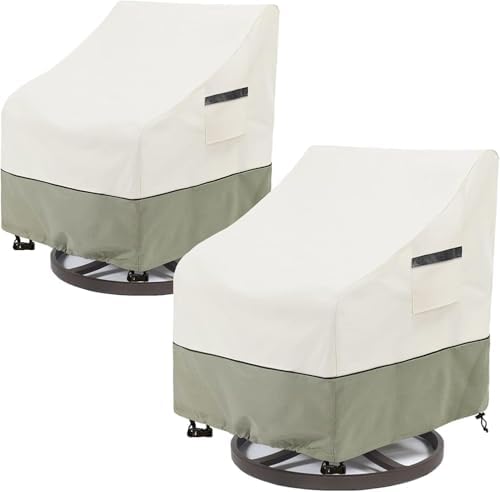 Outdoor Swivel Rocker Chair Covers 2 Pack,35 W x 37 D x 36 H inches,100% Waterproof Heavy Duty Outdoor Chair Covers,Patio Furniture Cover for Swivel Patio Chair,Beige&Grayish Green by LSongSKY
