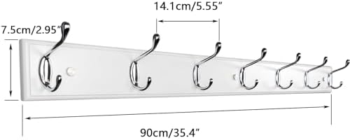 Wooden Wall Mounted Coat Rack – 35 Inch, White with 7 Silver Hooks for Entryway, Hallway, Bedroom - Image 6