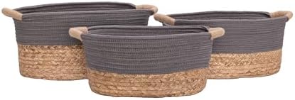 Seville Classics Premium Natural Handwoven Portable Laundry Bin Basket with Carrying Handles, Household Storage for Clothes, Linens, Sheets, Natural Water Hyacinth and Gray Rope, 3 Piece Set by Unknown