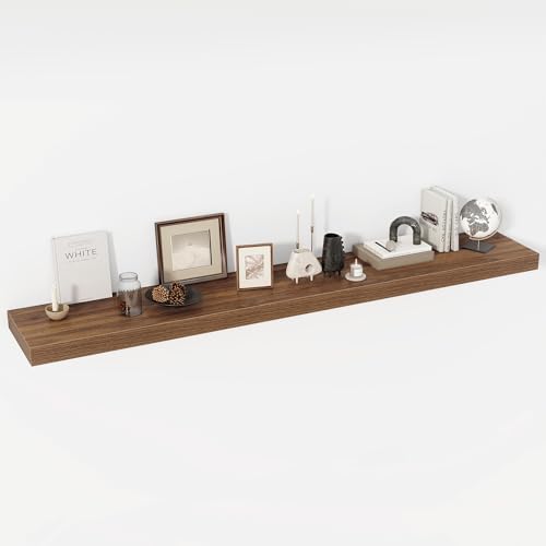 Acovy 72 Inch Floating Shelves, 12" Deep Floating Shelf Wall Mounted, 72" Wall Shelves, Rustic Deep Bookshelf, Extra Deeper & Thicker Display Shelves for Bedroom, Living Room, Walnut, Set of 1 by Acovy