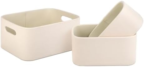 HofferRuffer Faux Leather Storage Baskets Bins with Velvet Lining for Organizing, Storage, Gifts, Set of 3 Nesting Shelf Baskets Decorative Storage Boxes for Home Organization (Cream White) by HofferRuffer