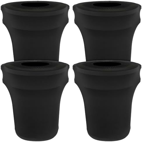 BSTKEY 55 Gallon Stretch Spandex Trash Can Cover, 4 Pack Outdoor Fitted Waste Container Cover Round Garbage Can Covers for Wedding Party Commercial Fundraiser Decor, Without Trash Can (Black) by BSTKEY
